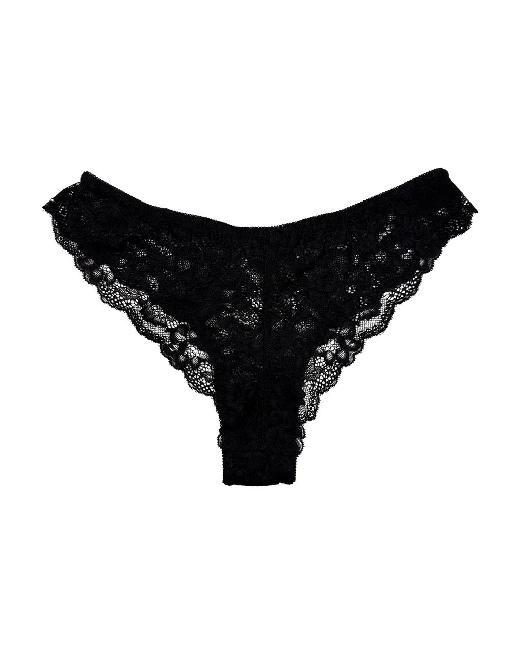 Mid-Rise Lace Brazilian Panties – Black