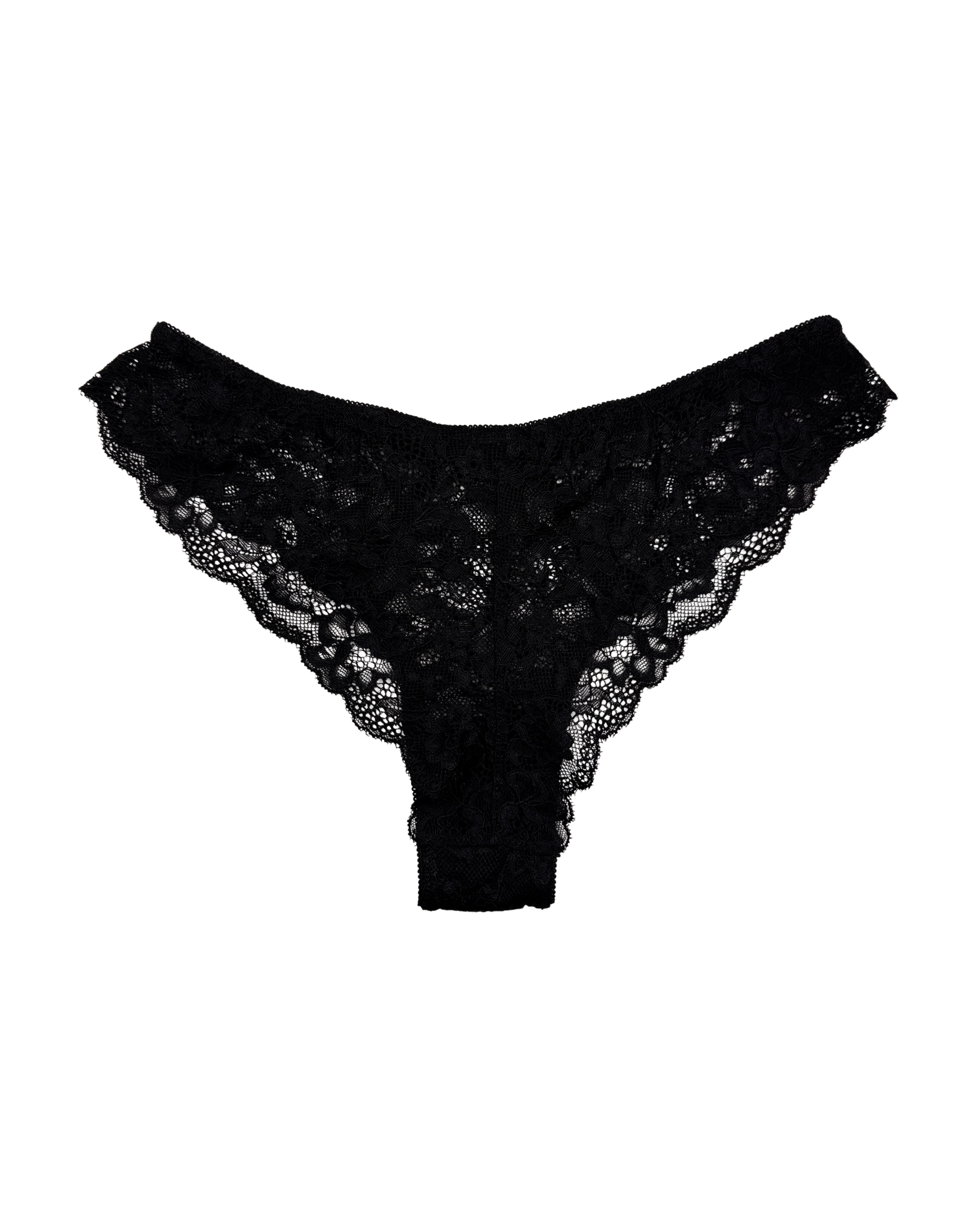 Mid-Rise Lace Brazilian Panties – Black