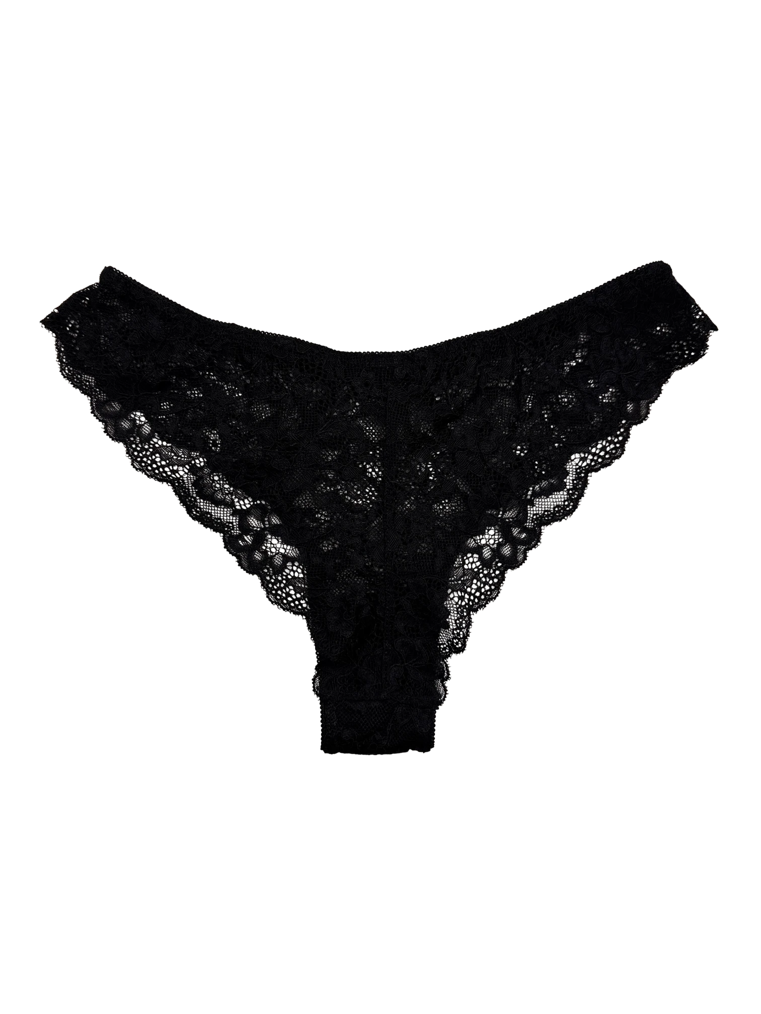 Mid-Rise Lace Brazilian Panties – Black