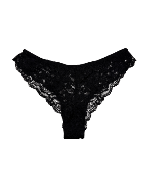 Mid-Rise Lace Brazilian Panties – Black