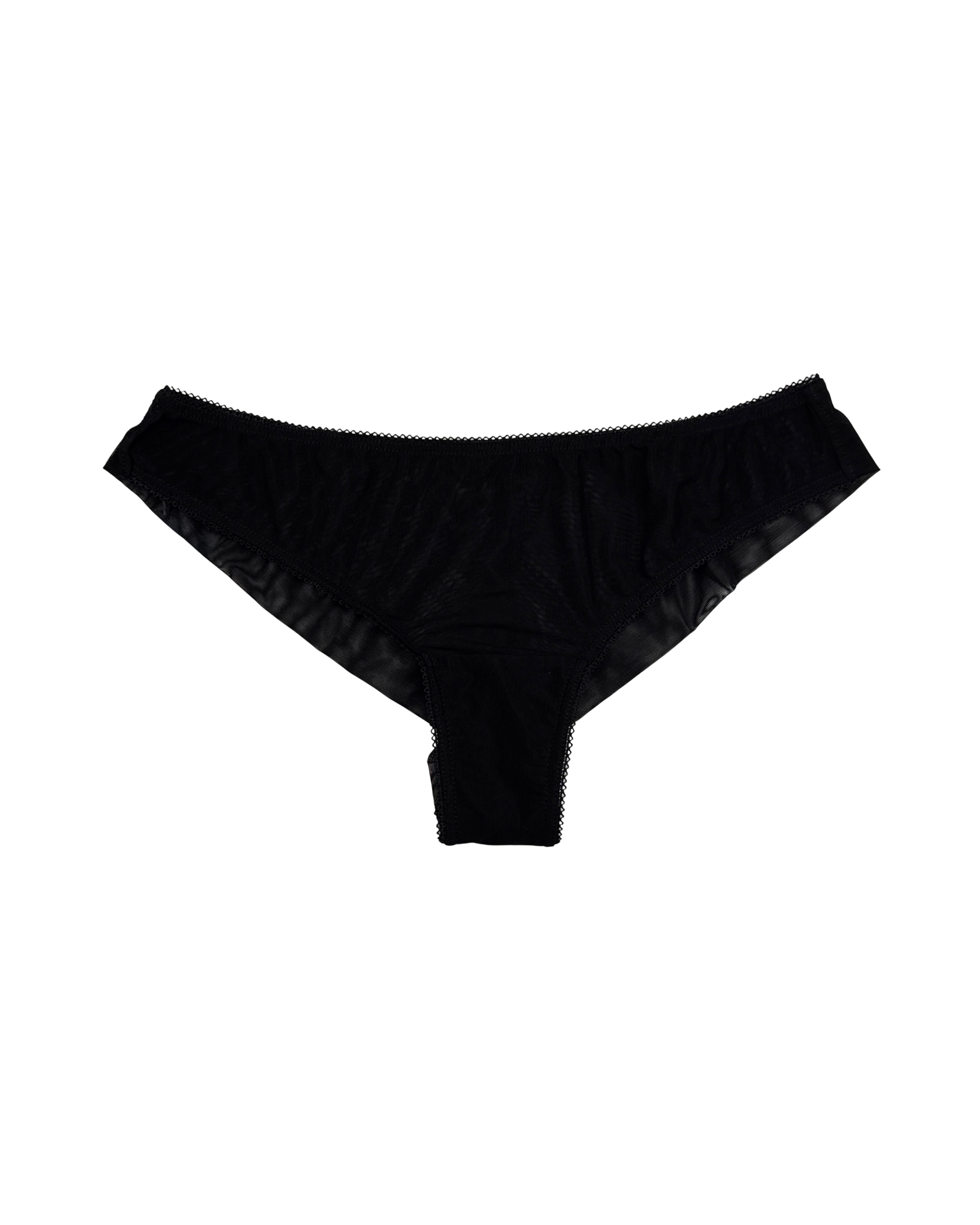 Mid-Rise Mesh Brazilian Panties – Black