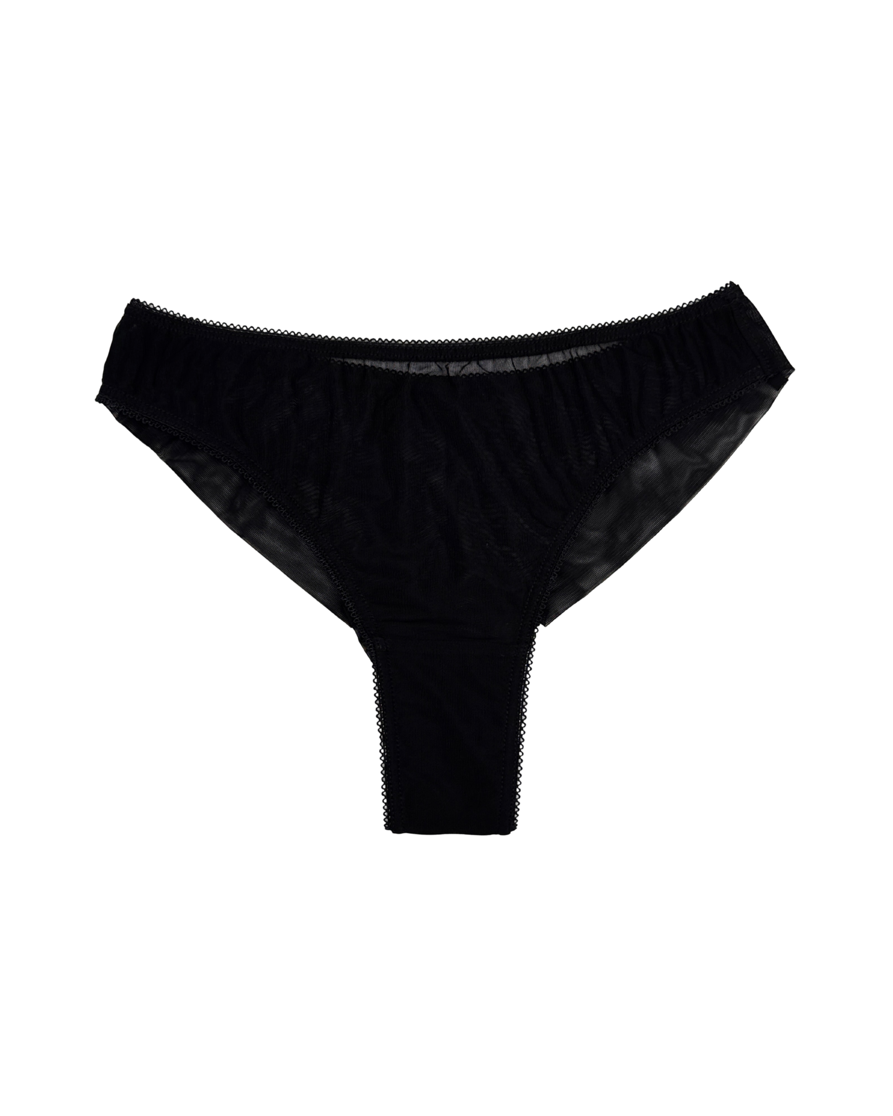 High-Waist Mesh Brazilian Panties – Black