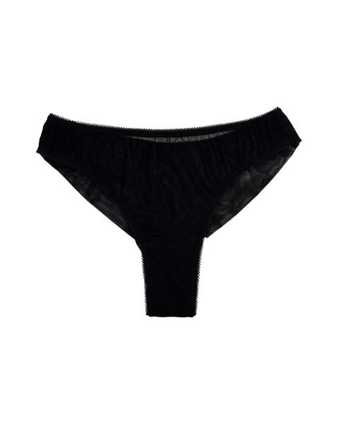 High-Waist Mesh Brazilian Panties – Black