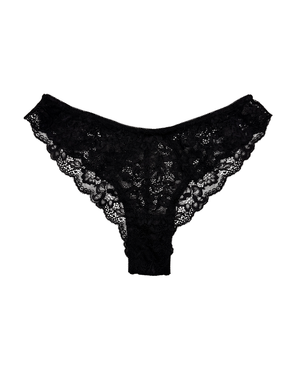 Mid-Rise Lace Brazilian Panties – Black