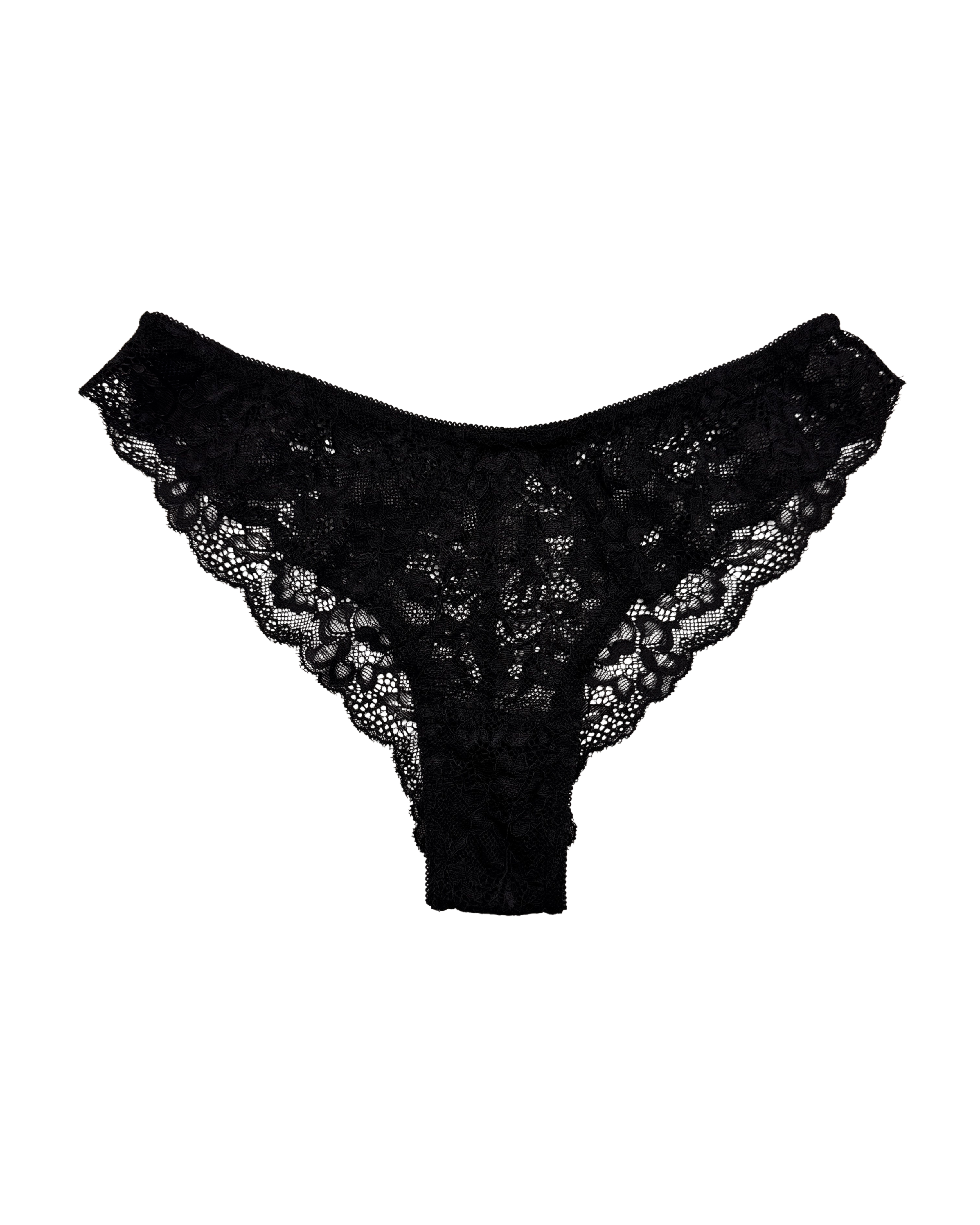 Mid-Rise Lace Brazilian Panties – Black