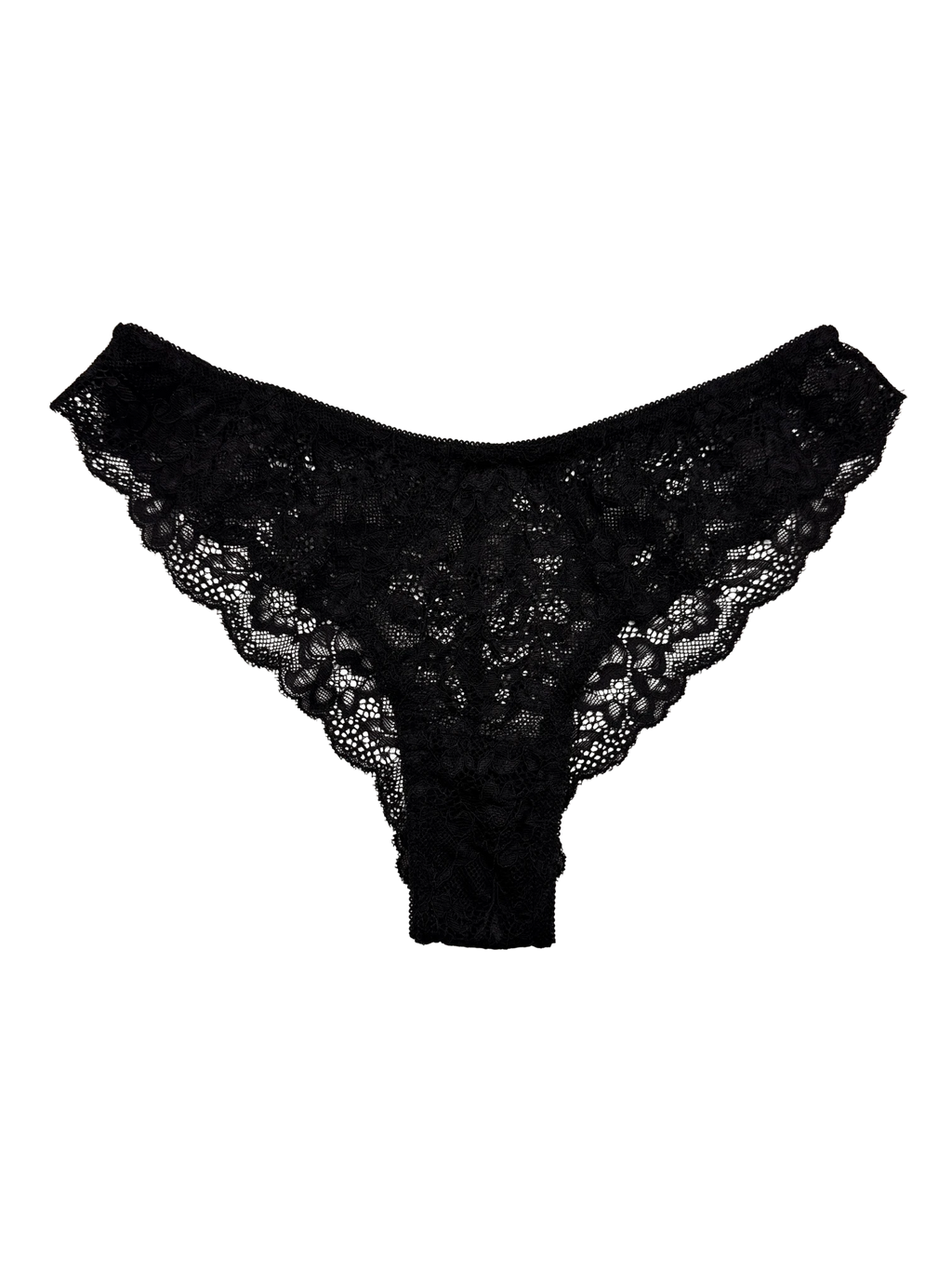 Mid-Rise Lace Brazilian Panties – Black