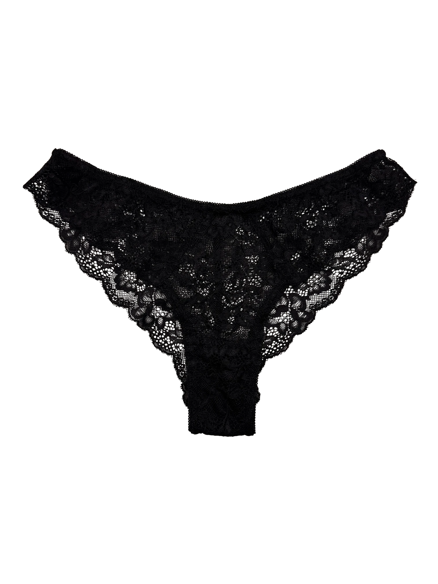 Mid-Rise Lace Brazilian Panties – Black