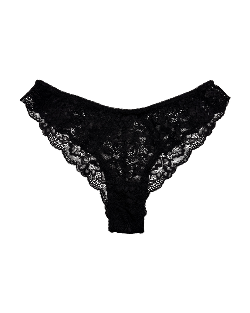 Mid-Rise Lace Brazilian Panties – Black