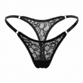 Lace Thong with Adjustable Straps – Black