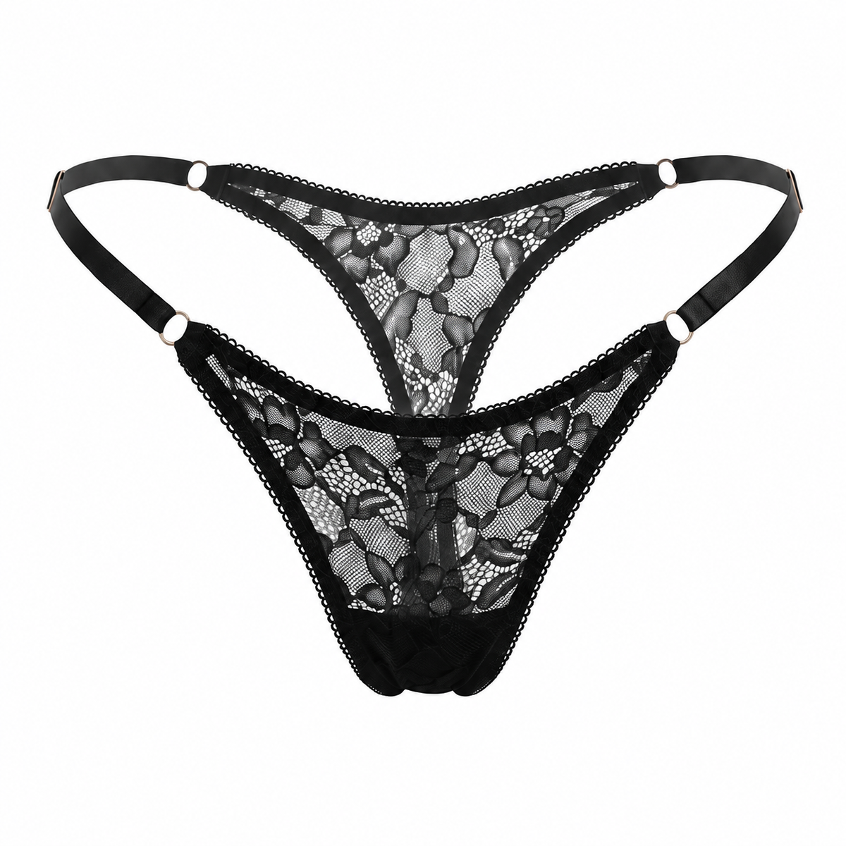 Lace Thong with Adjustable Straps – Black