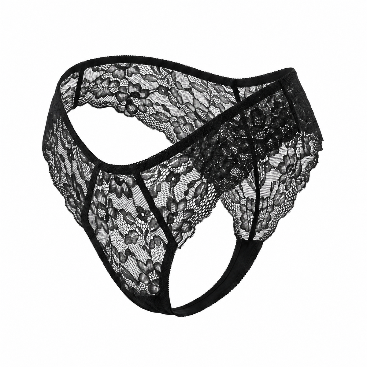 Mid-Rise Lace Brazilian Panties – Black