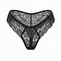 Mid-Rise Lace Brazilian Panties – Black