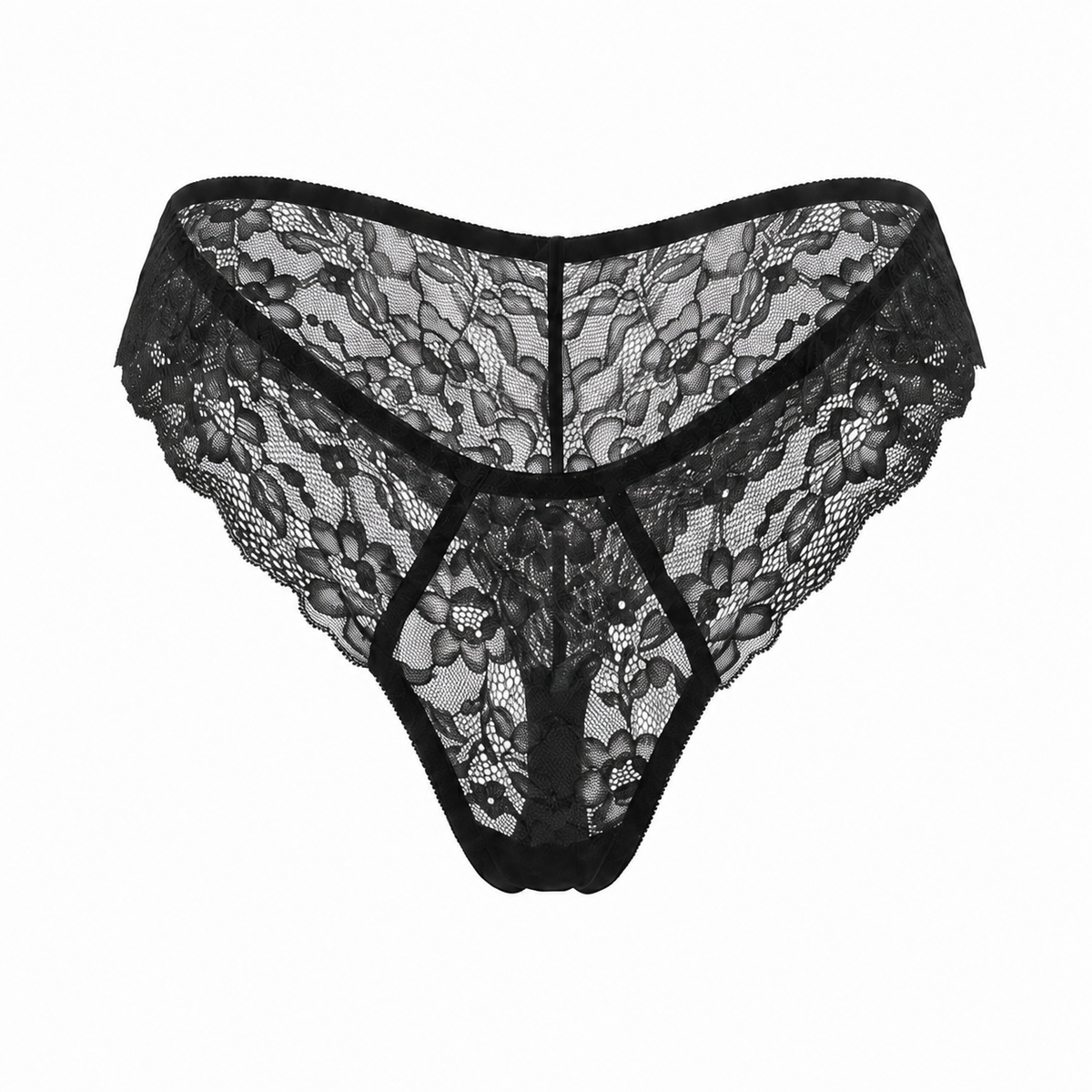 Mid-Rise Lace Brazilian Panties – Black