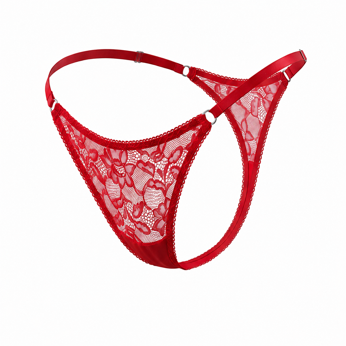Lace Thong with Adjustable Straps – Red