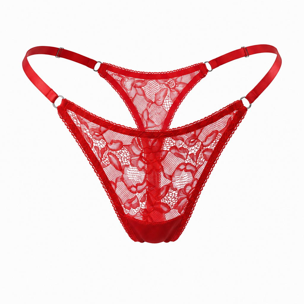 Lace Thong with Adjustable Straps – Red