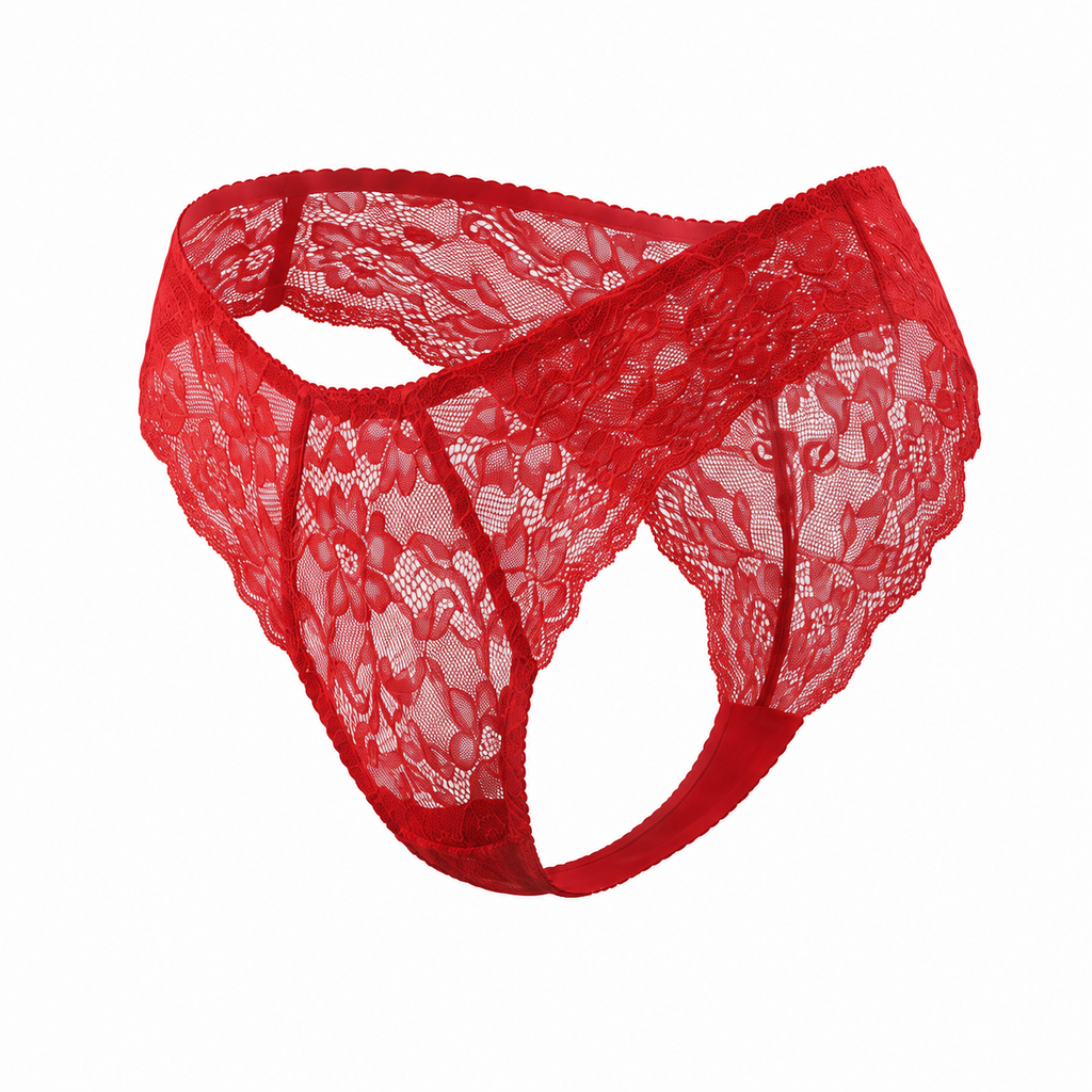 Mid-Rise Lace Brazilian Panties – Red