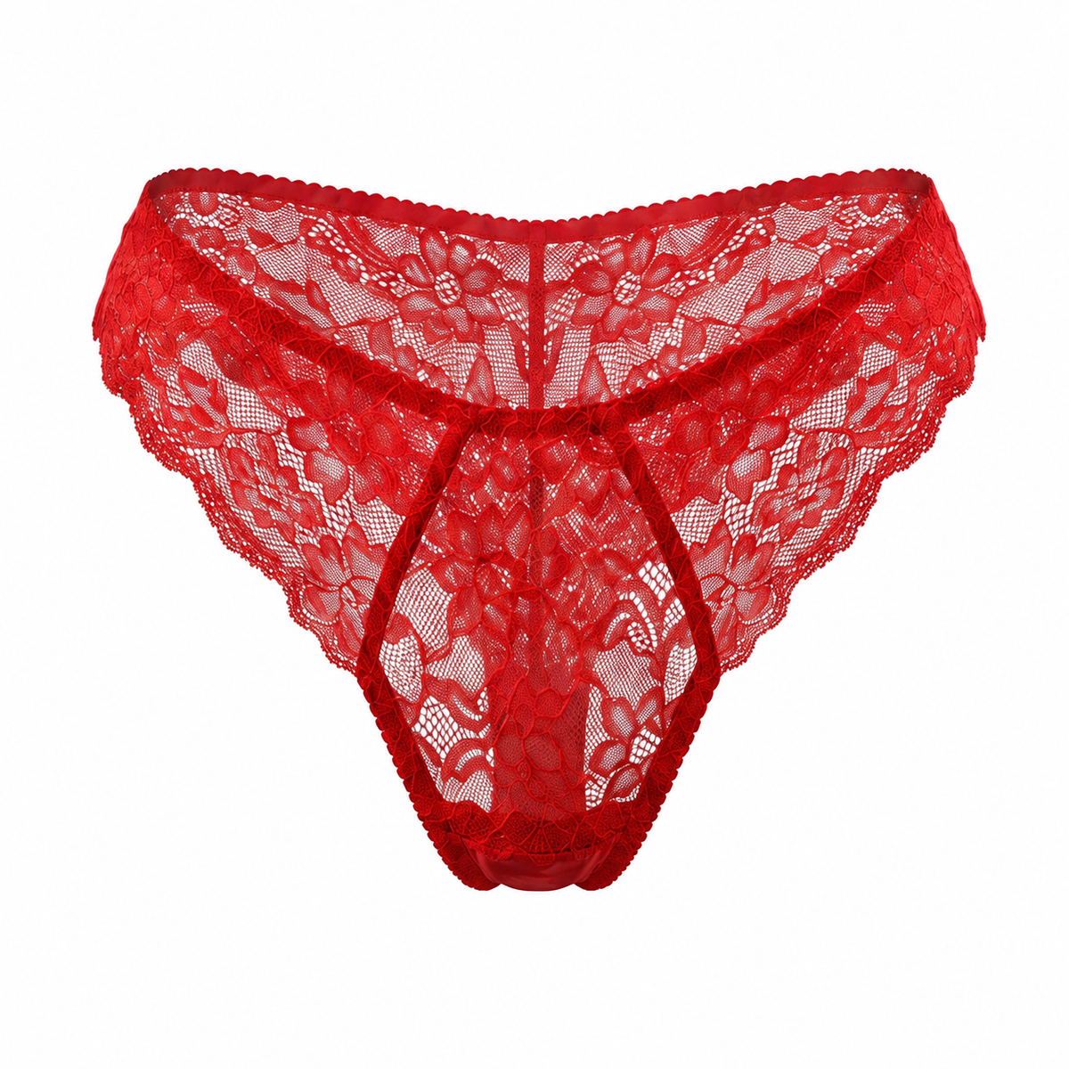 Mid-Rise Lace Brazilian Panties – Red