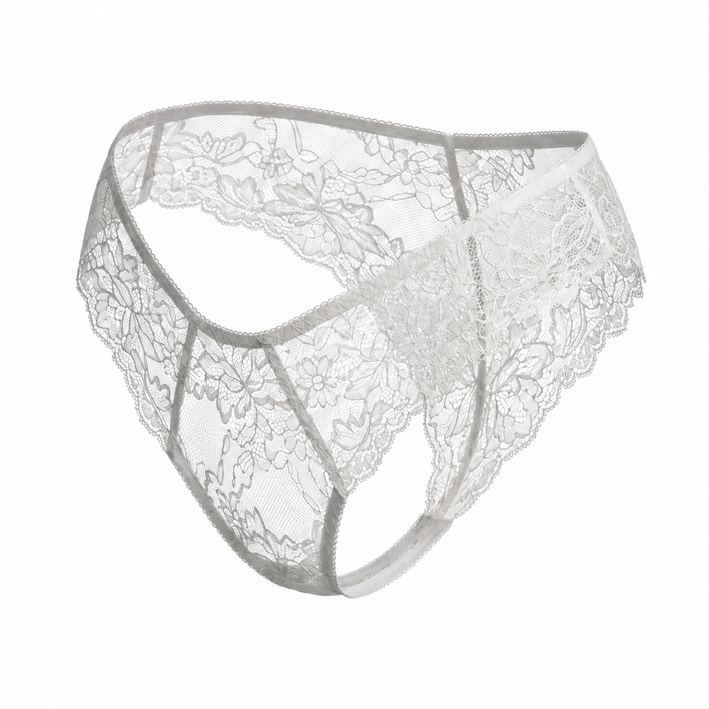 Mid-Rise Lace Brazilian Panties – White