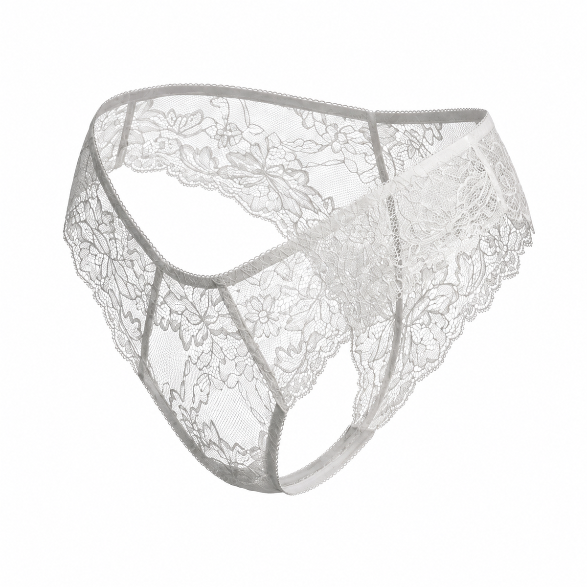 Mid-Rise Lace Brazilian Panties – White