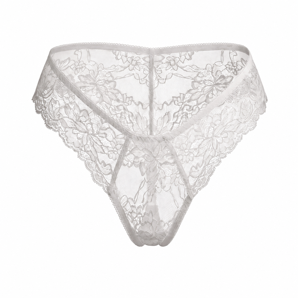 Mid-Rise Lace Brazilian Panties – White