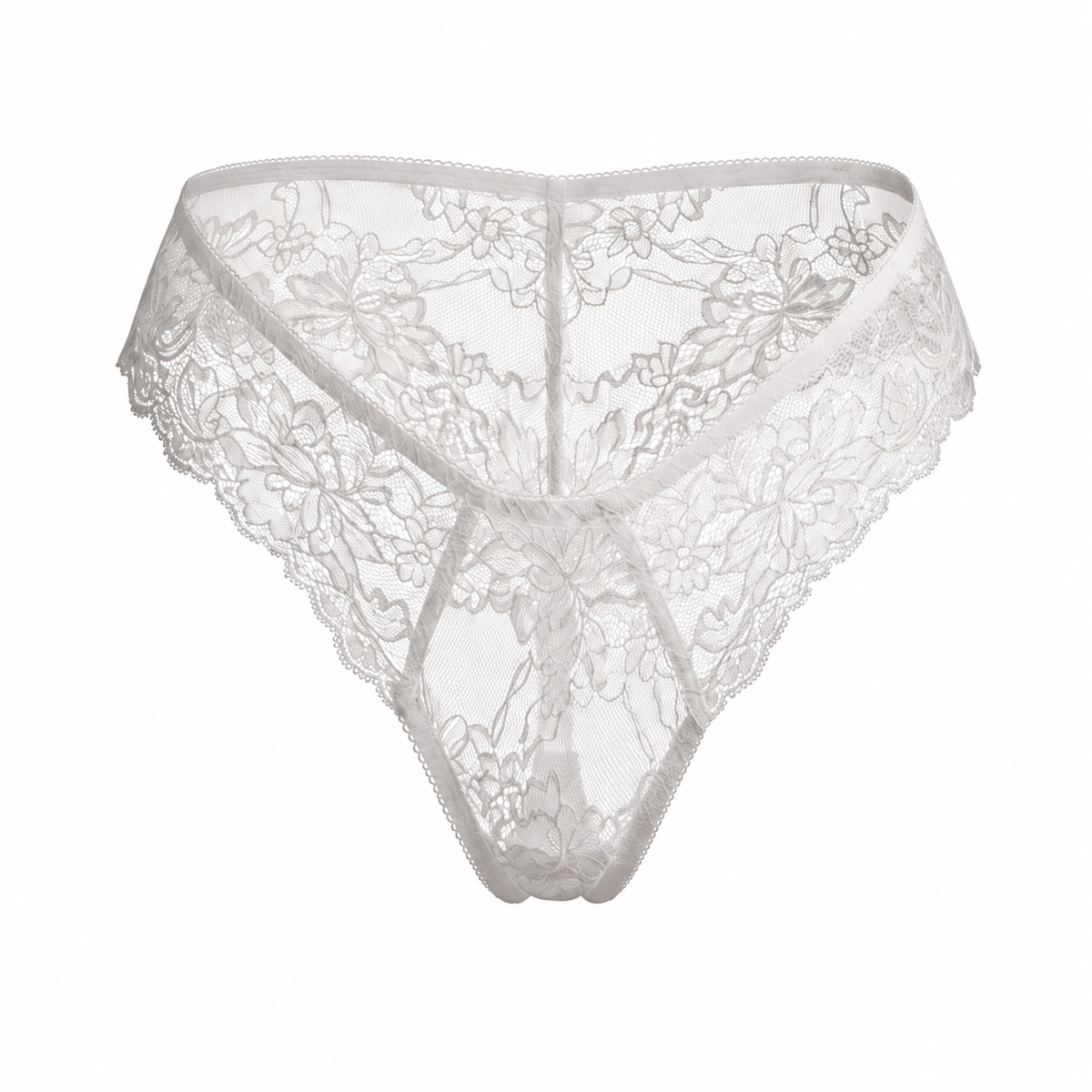 Mid-Rise Lace Brazilian Panties – White