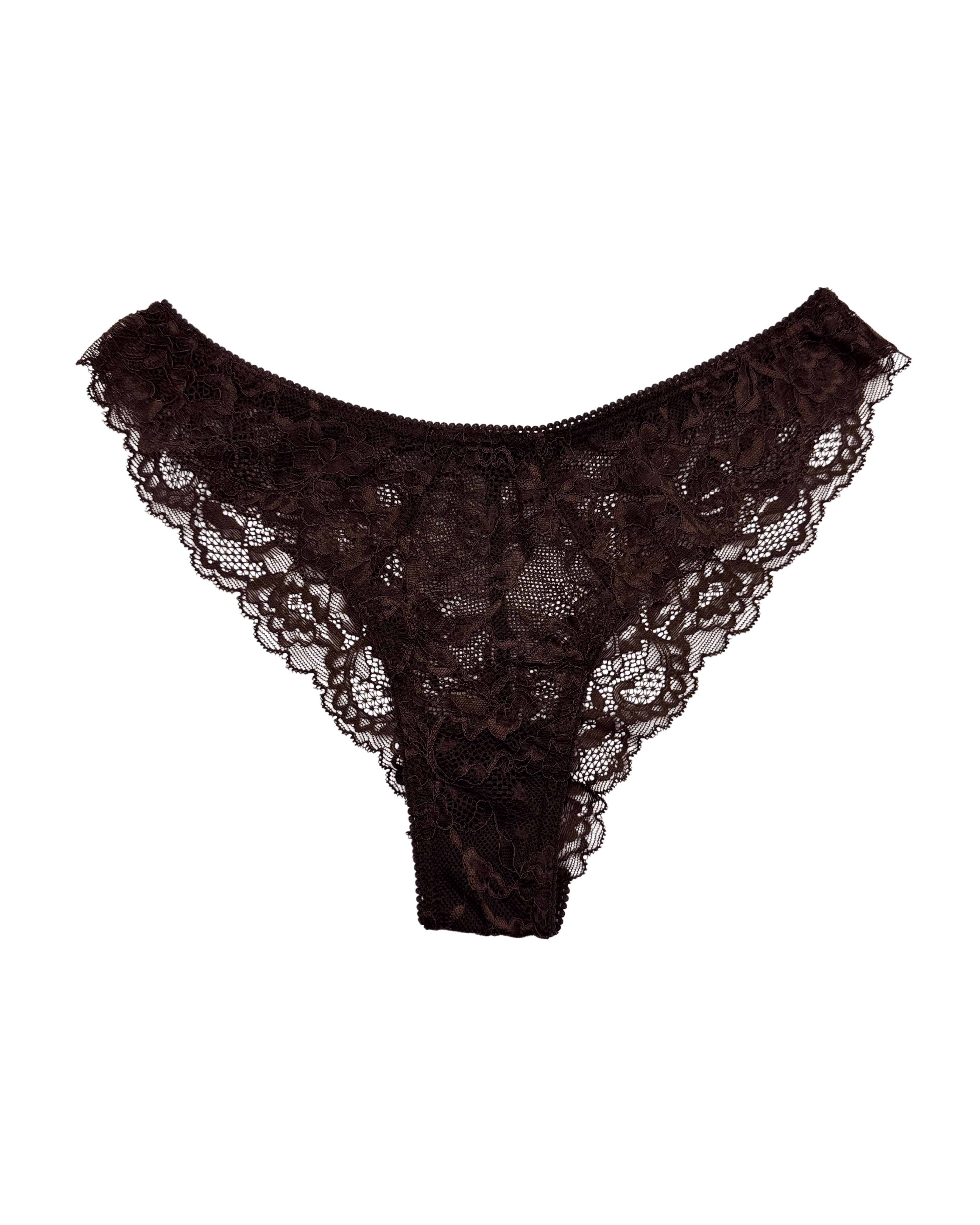 Mid-Rise Lace Brazilian Panties – Dark Brown