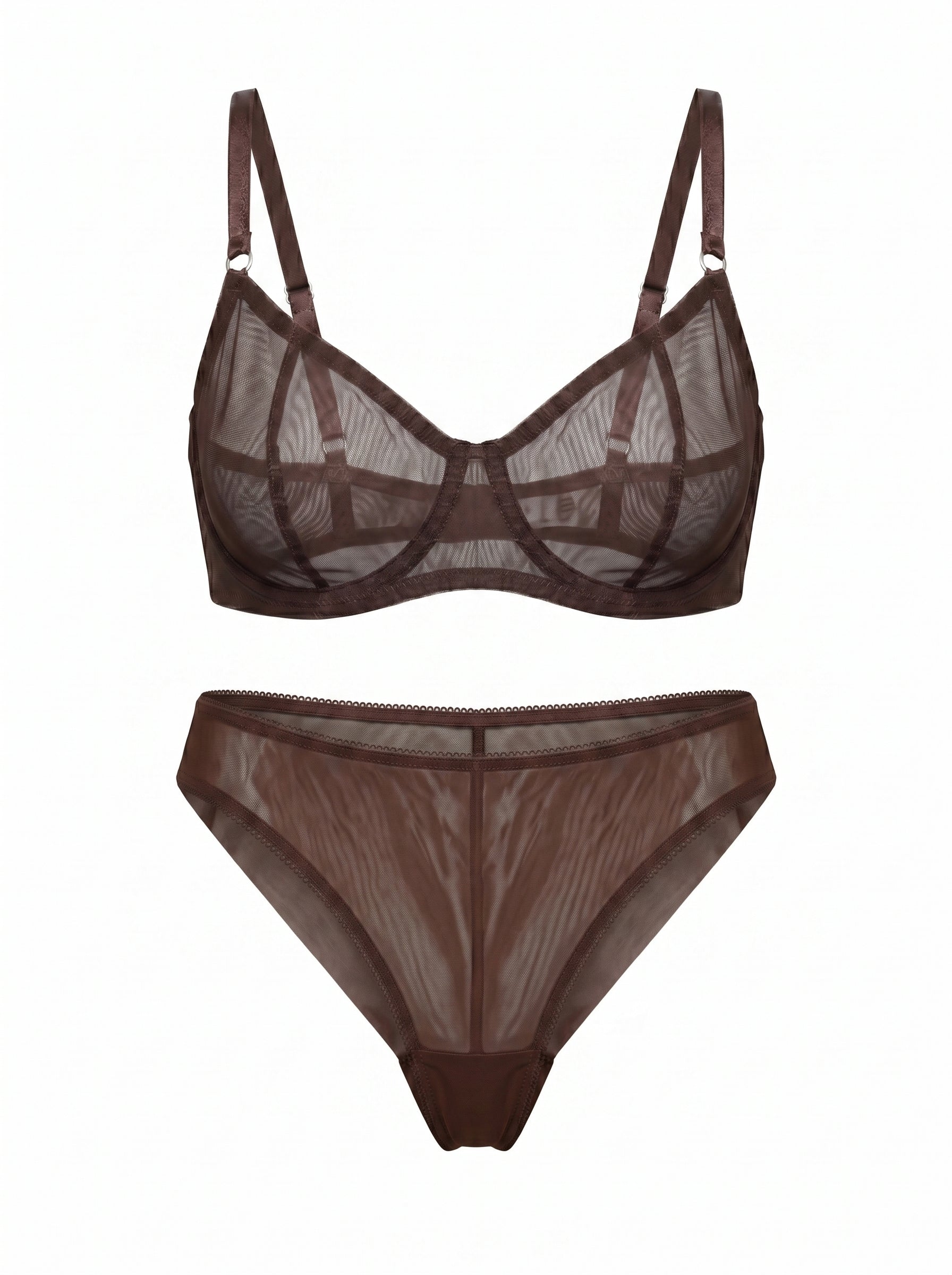 High-Waist Mesh Brazilian Panties Bianca – Dark brown