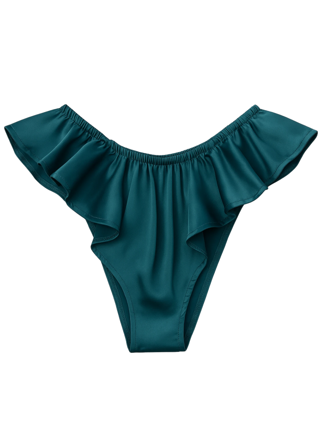 Celeste Satin Cheeky Bikini Panties with Ruffles – Emerald