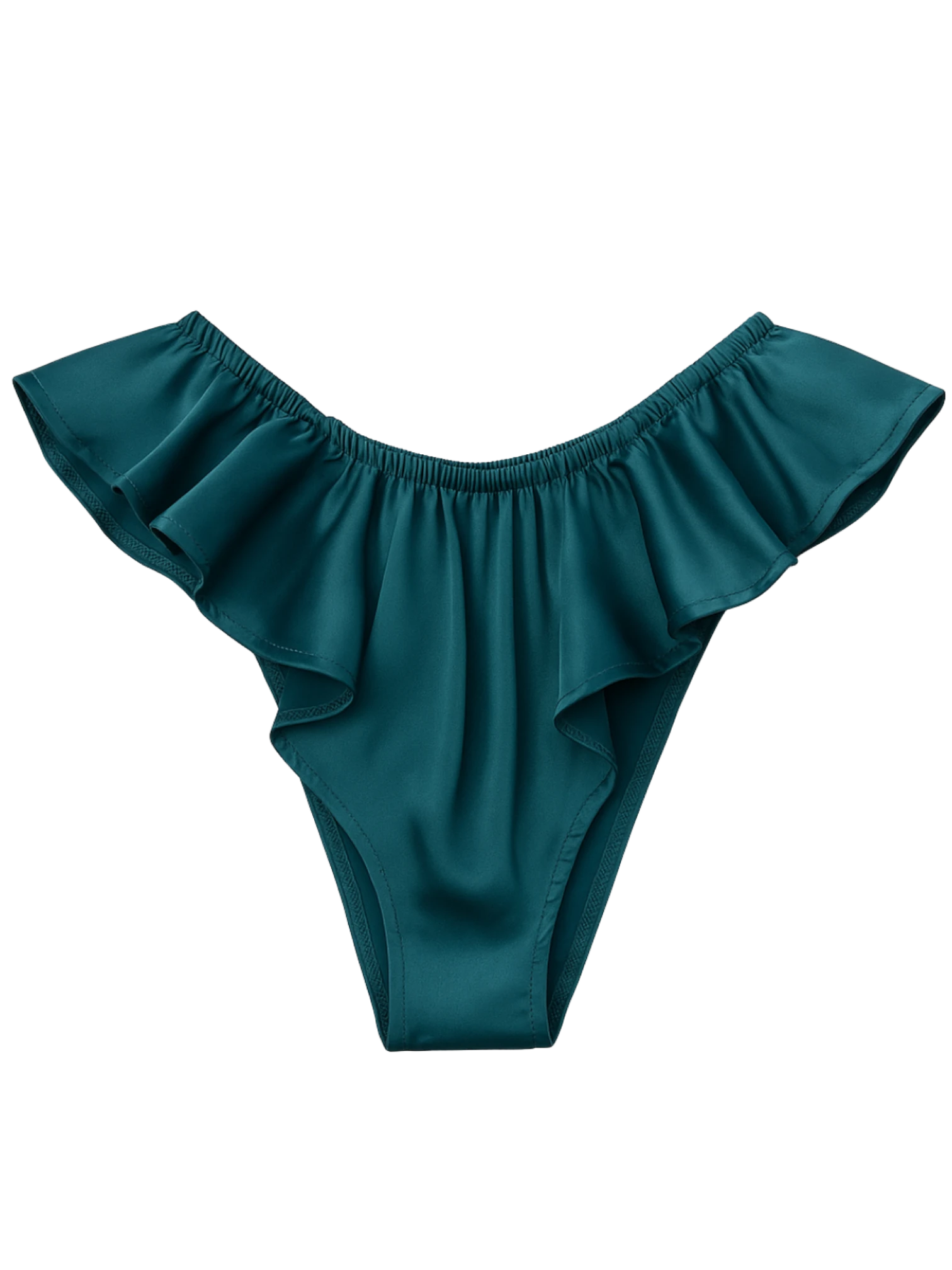 Celeste Satin Cheeky Bikini Panties with Ruffles – Emerald