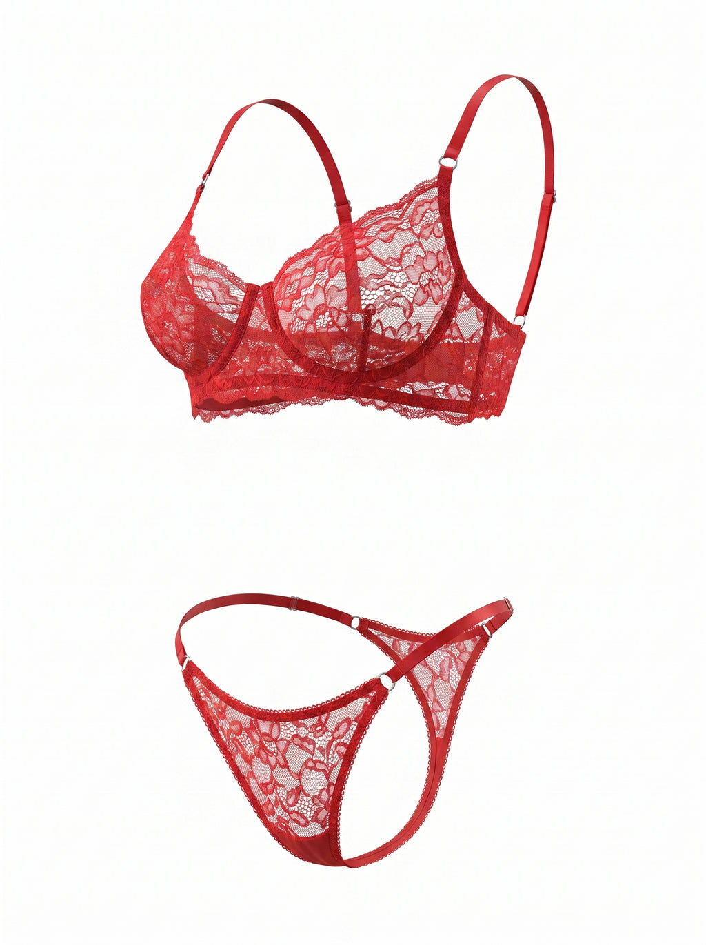 Lace Thong with Adjustable Straps – Red