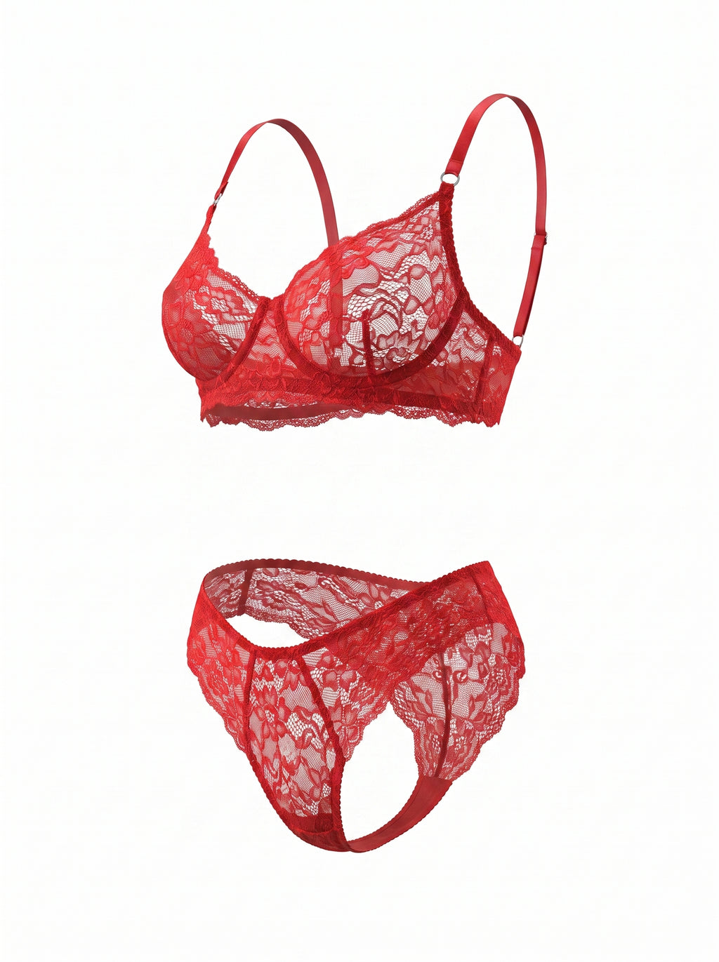 Mid-Rise Lace Brazilian Panties – Red