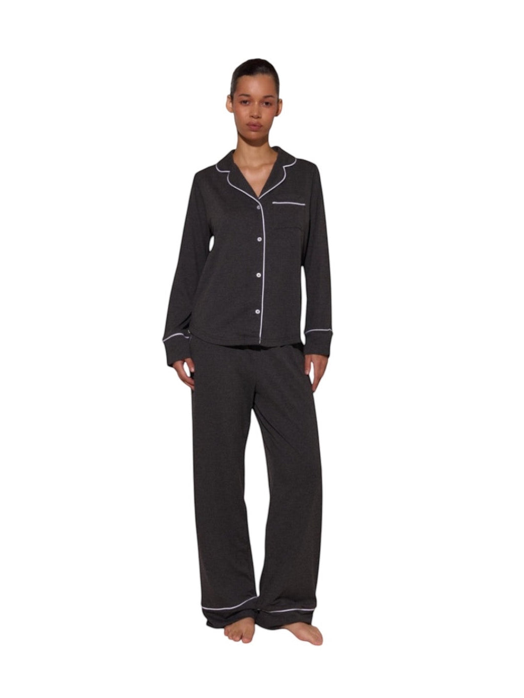 Pajama Suit With Trim Dark Melange