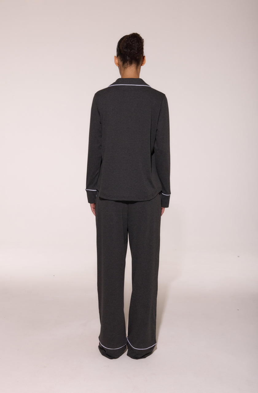 Pajama Suit With Trim Dark Melange