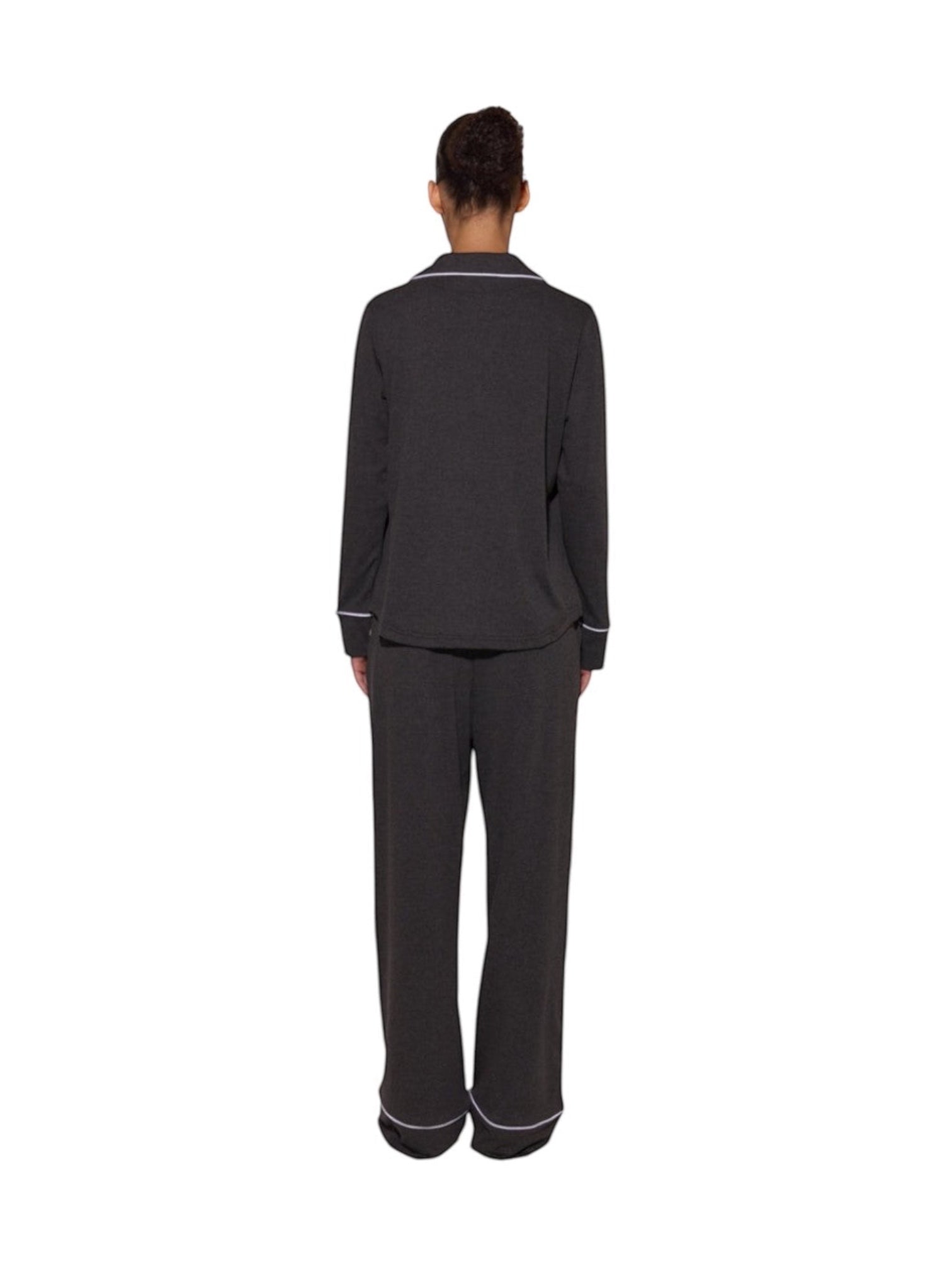 Pajama Suit With Trim Dark Melange
