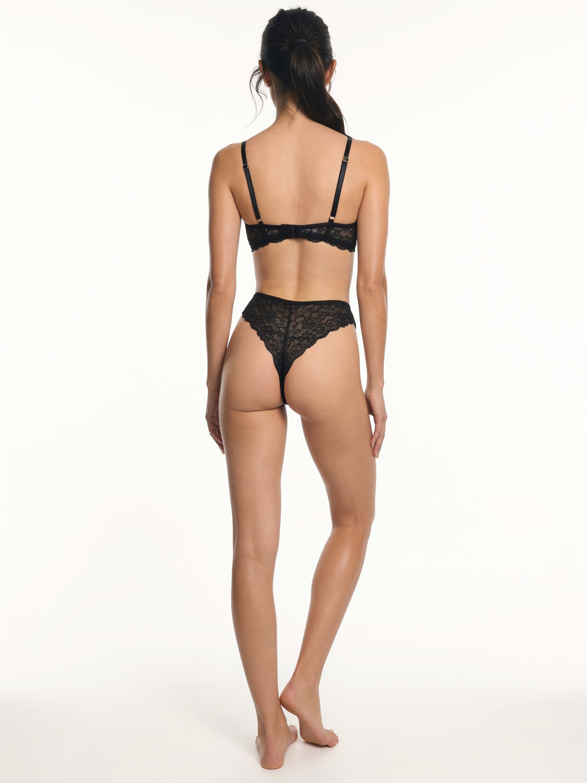 Mid-Rise Lace Brazilian Panties – Black