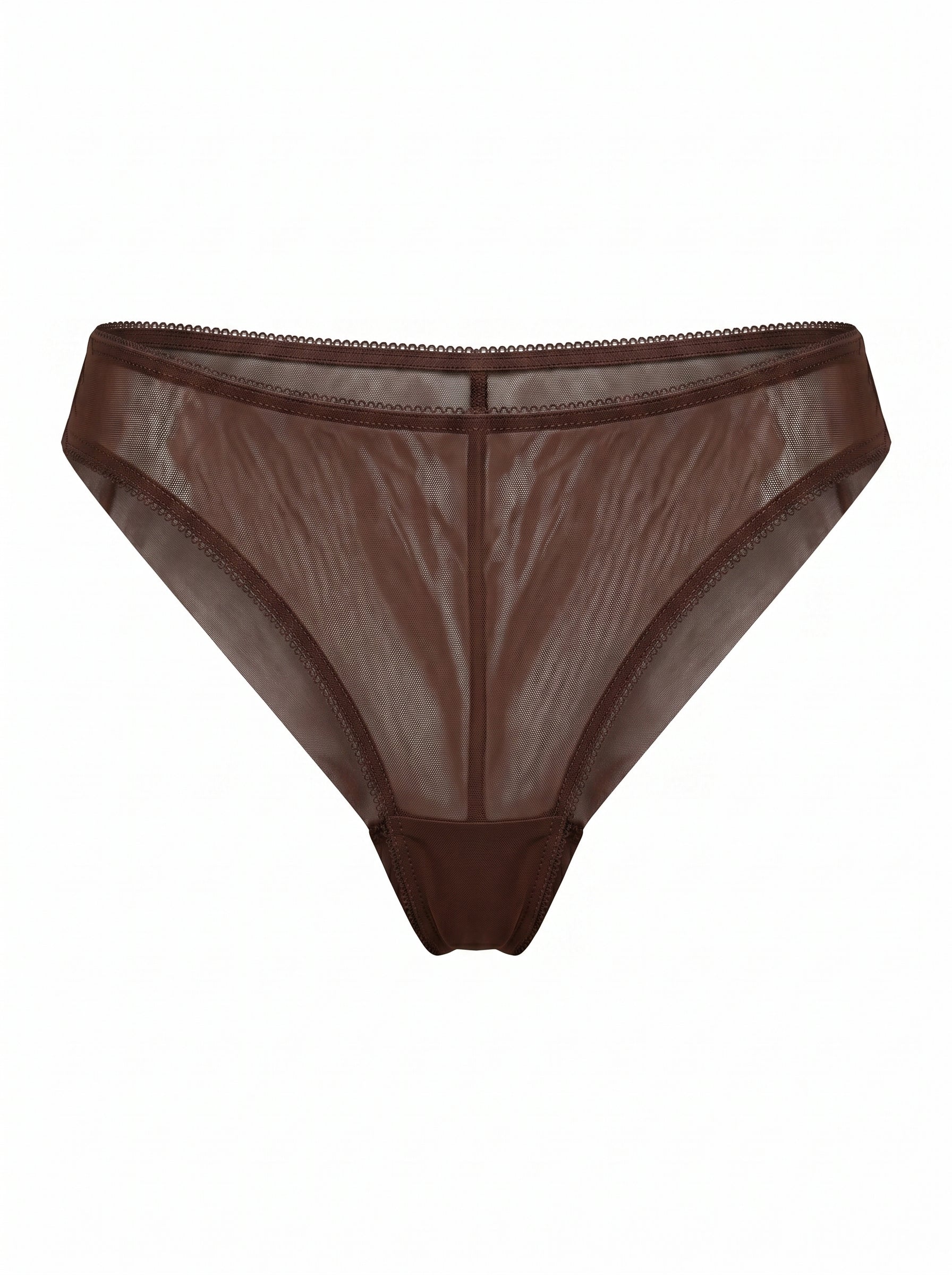 High-Waist Mesh Brazilian Panties Bianca – Dark brown