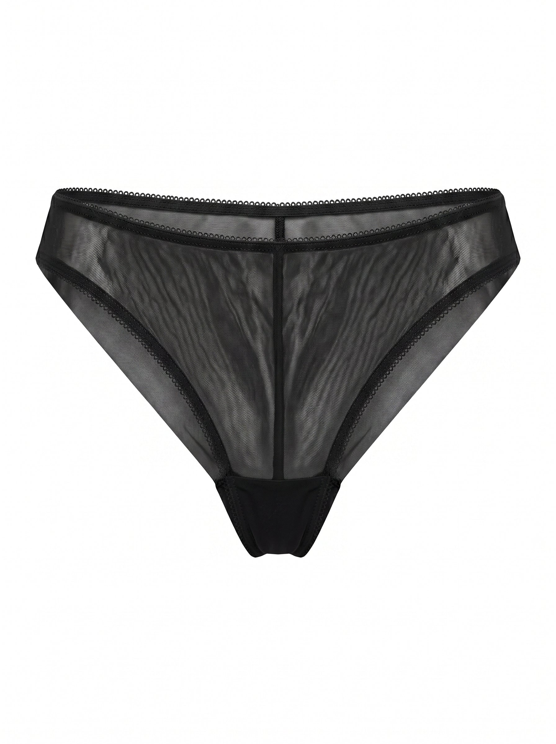 High-Waist Mesh Brazilian Panties Bianca – Black