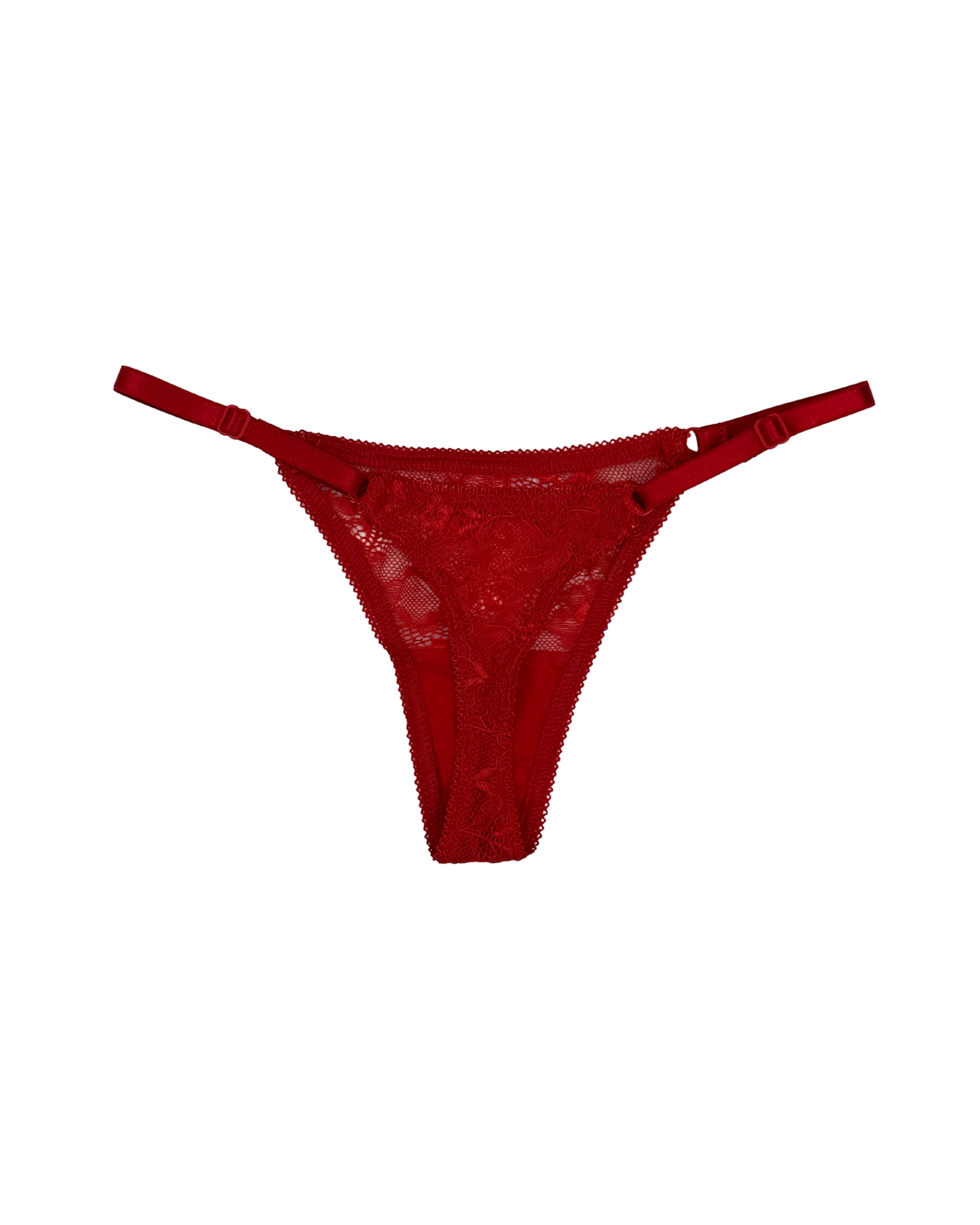 Lace Thong with Adjustable Straps – Red