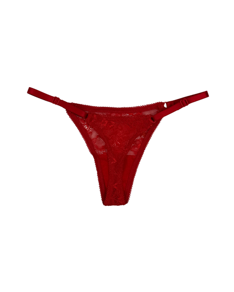 Lace Thong with Adjustable Straps – Red