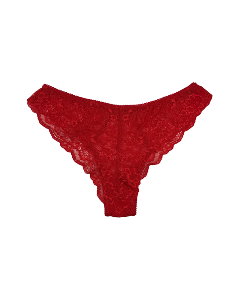 Mid-Rise Lace Brazilian Panties – Red