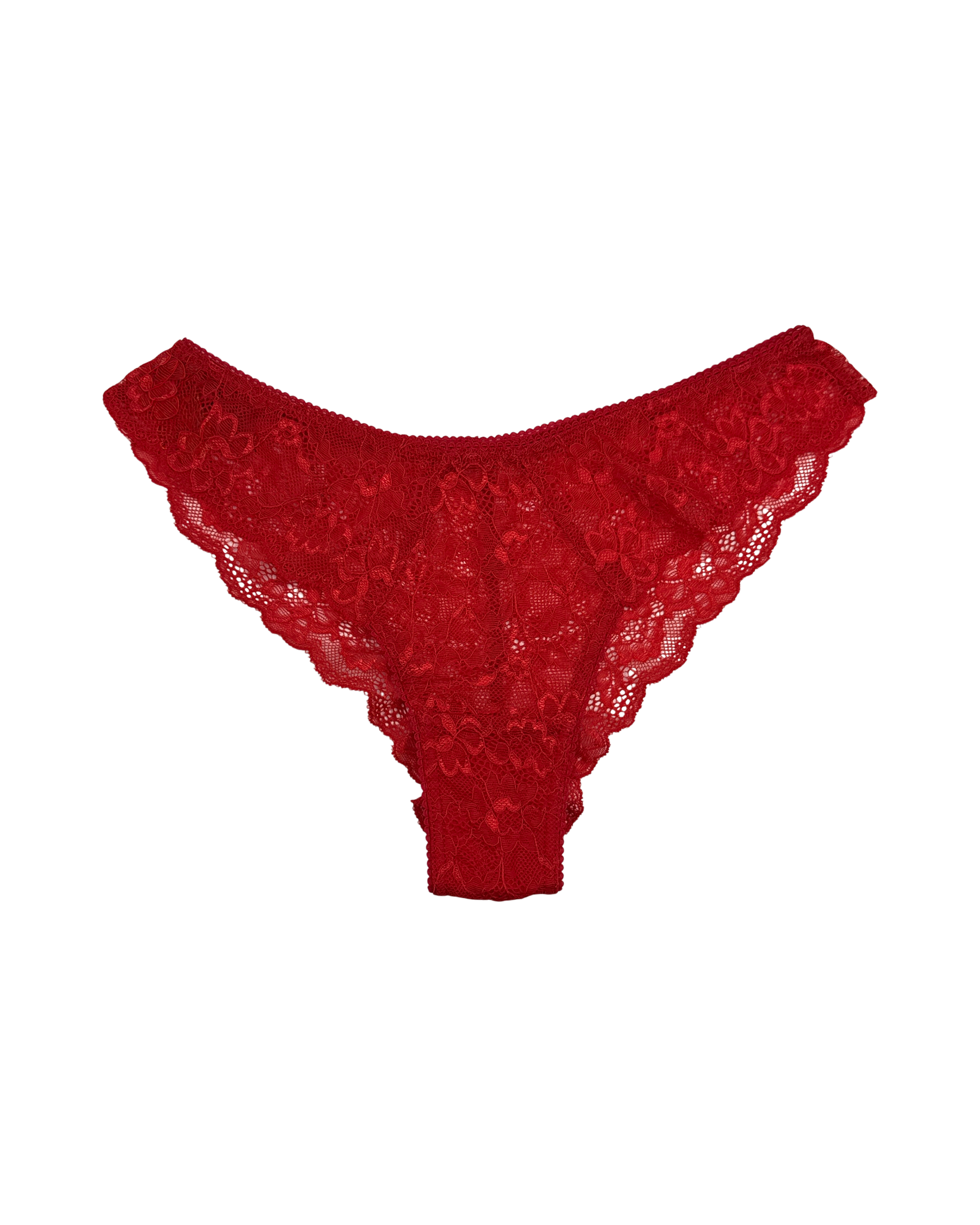 Mid-Rise Lace Brazilian Panties – Red