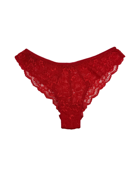 Mid-Rise Lace Brazilian Panties – Red