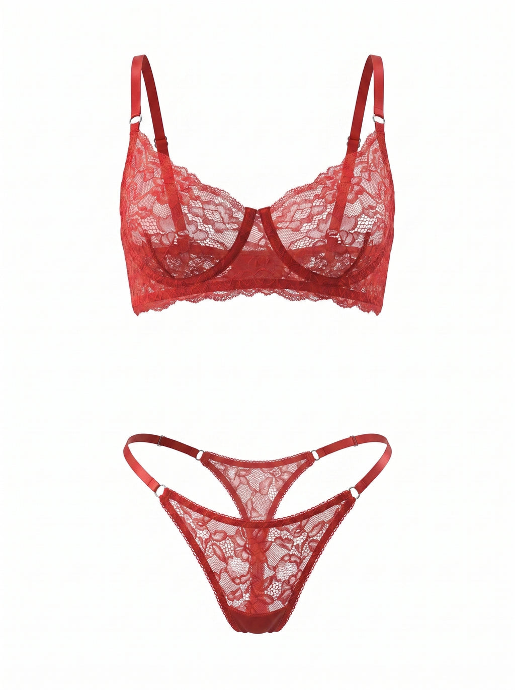 Lace Thong with Adjustable Straps – Red