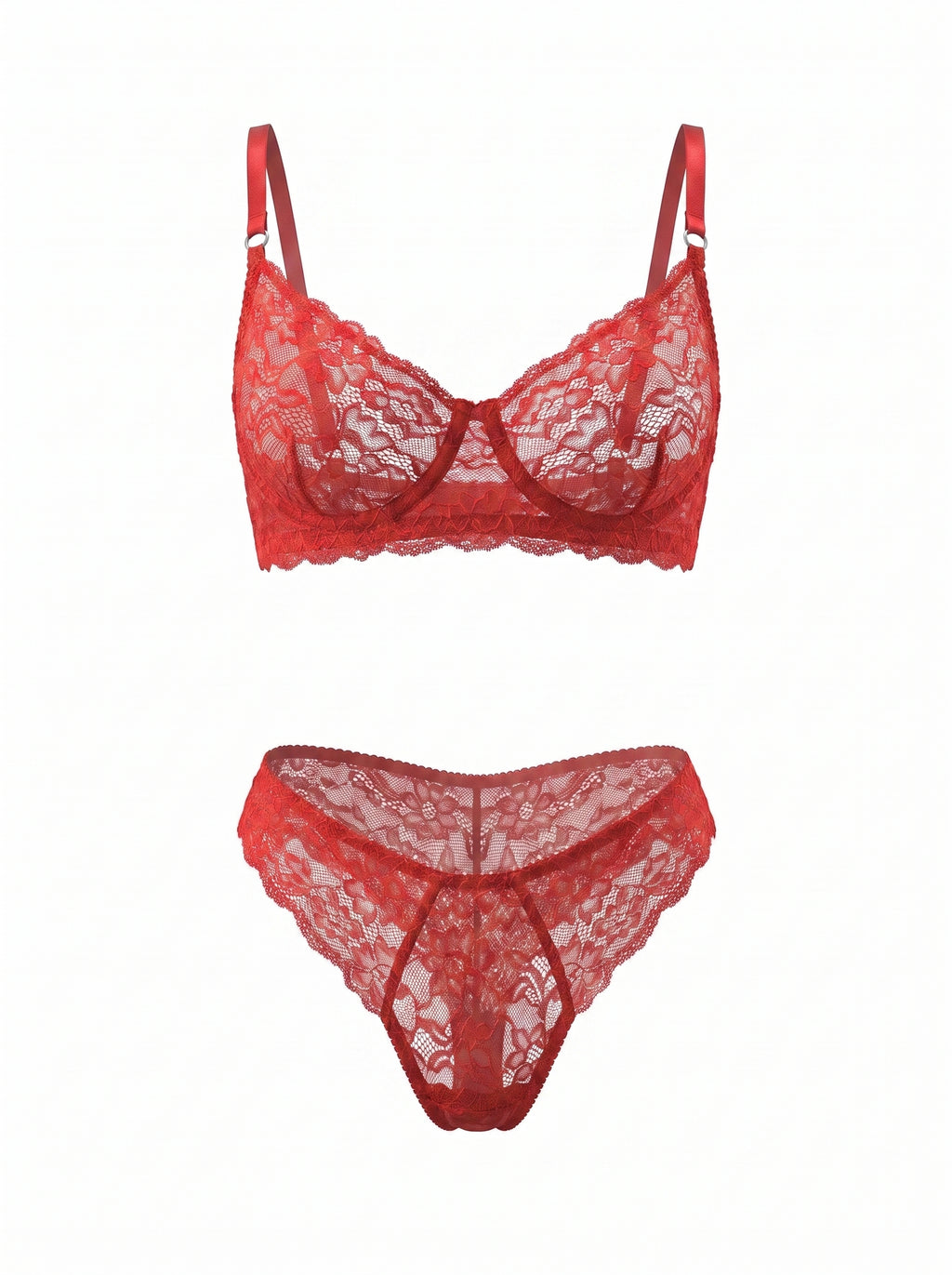 Mid-Rise Lace Brazilian Panties – Red