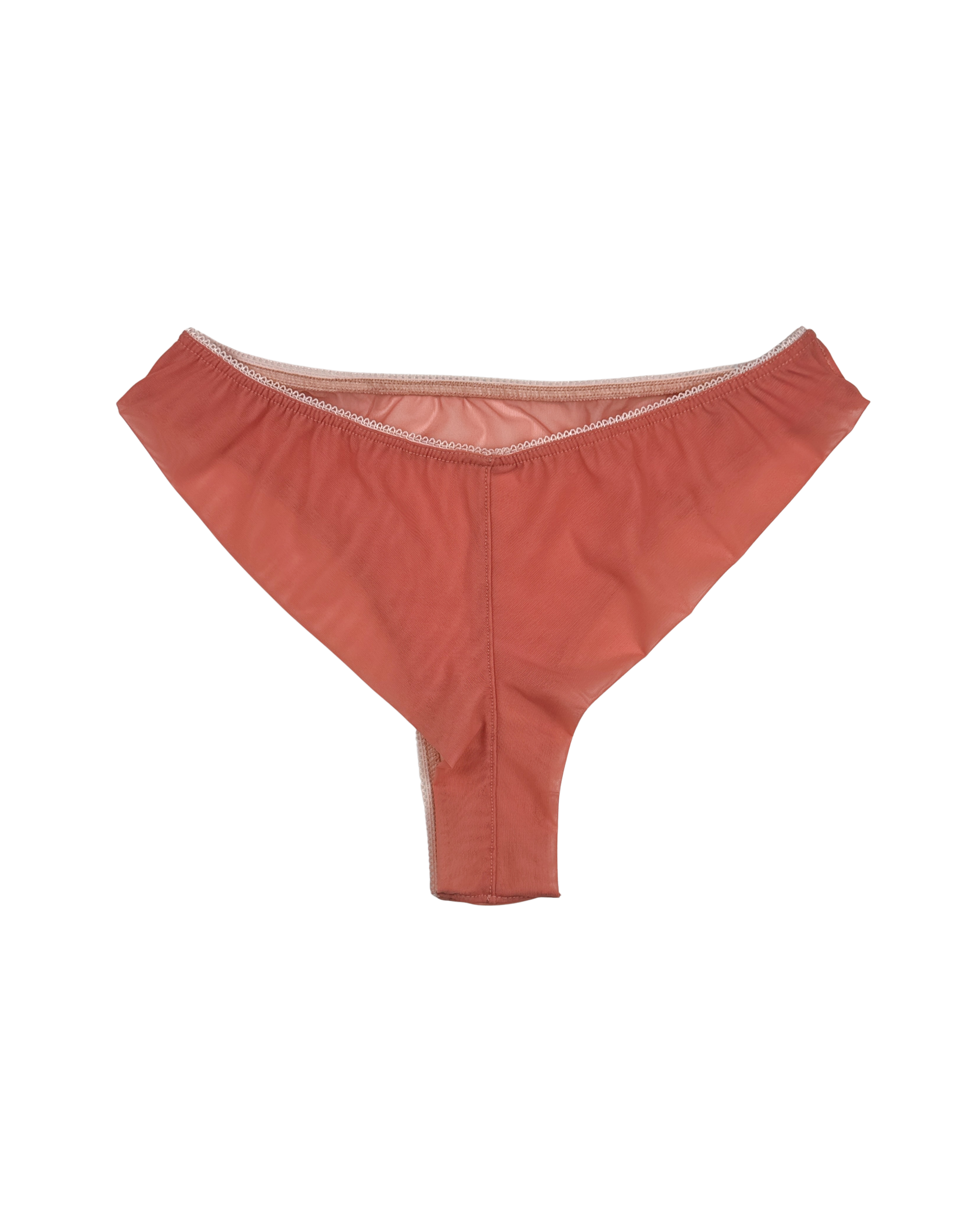 High-Waist Mesh Brazilian Panties – Salmon