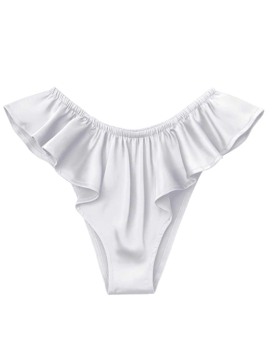 Celeste Satin Cheeky Bikini Panties with Ruffles – White