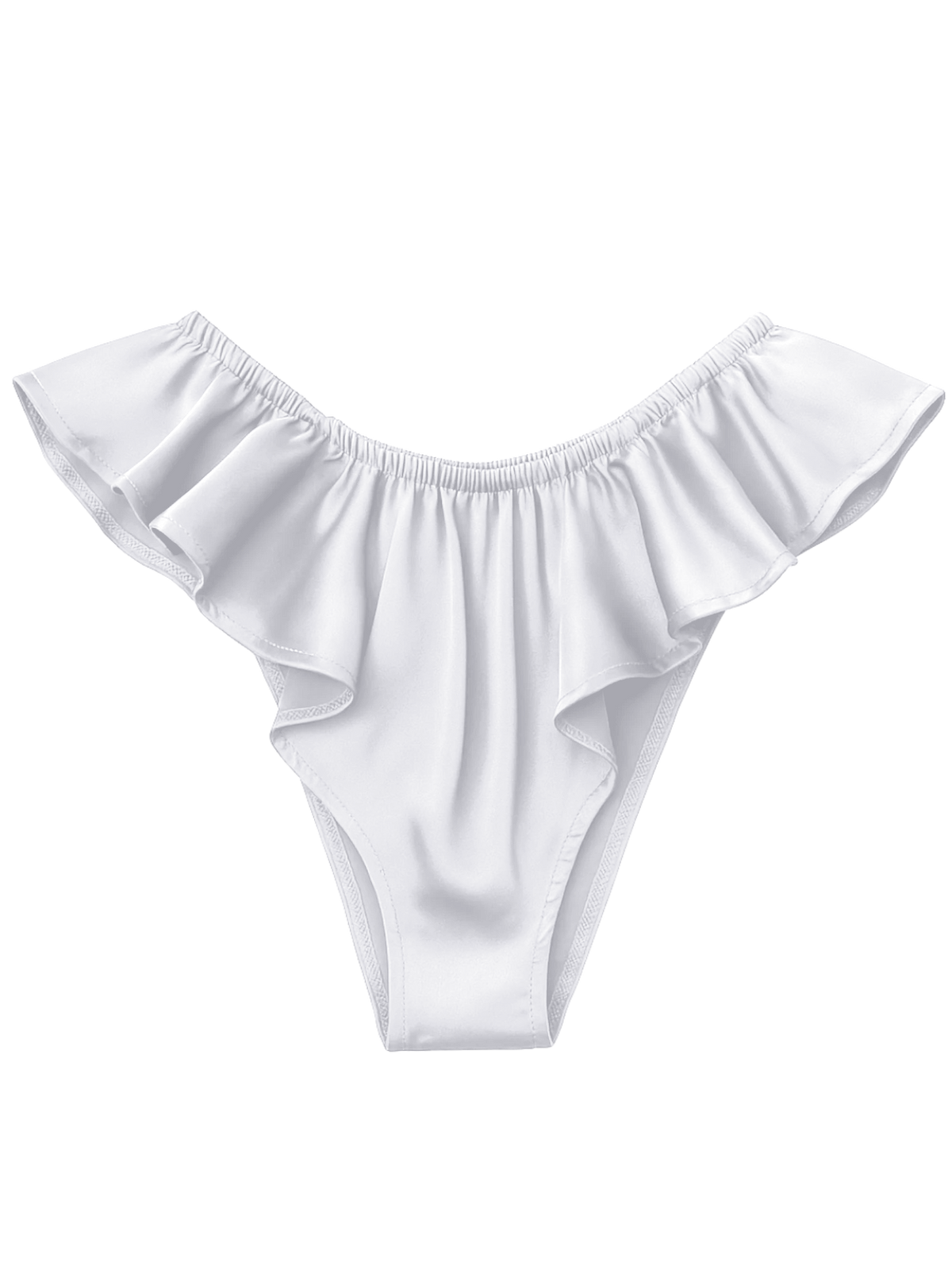 Celeste Satin Cheeky Bikini Panties with Ruffles – White