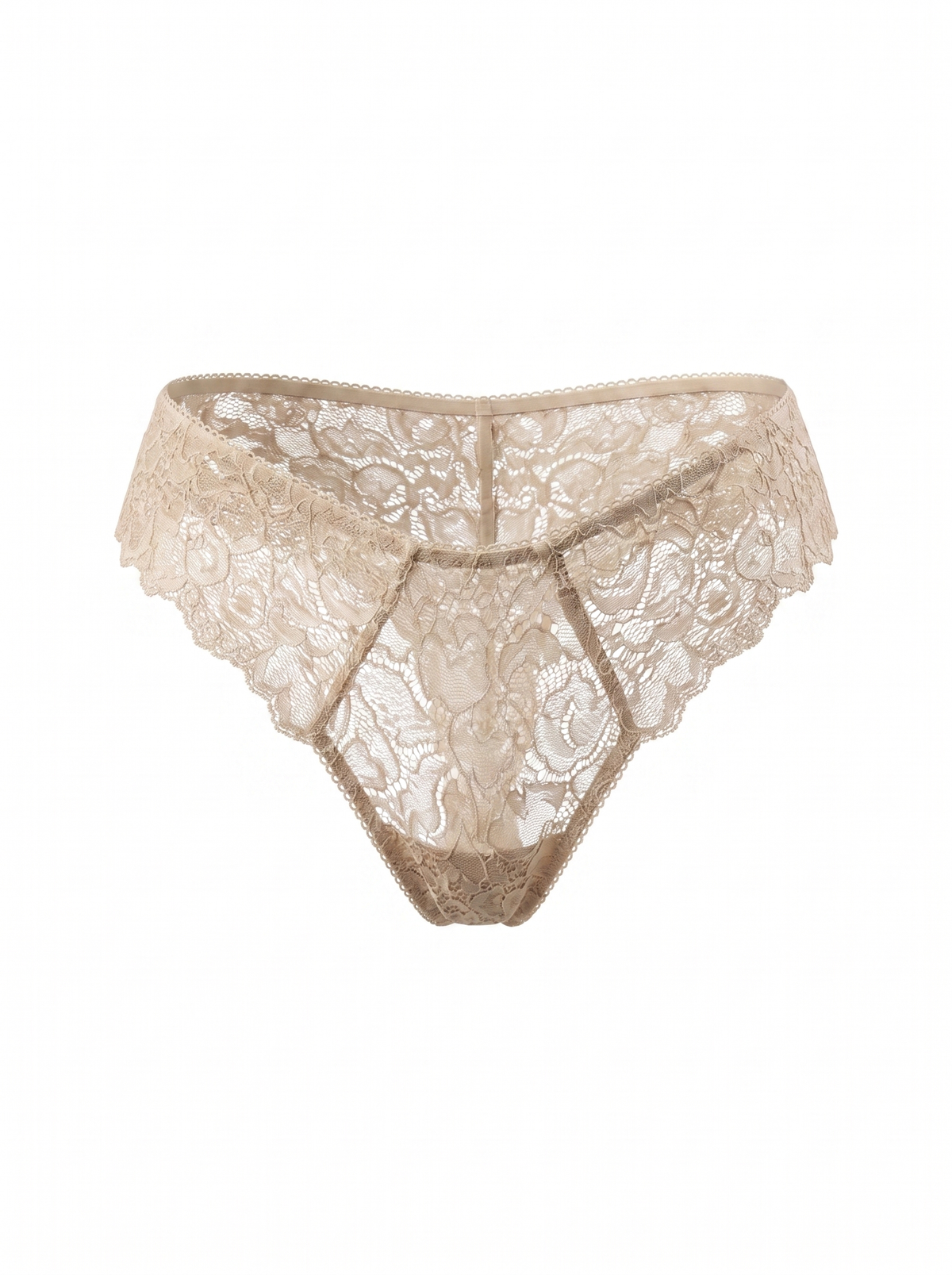 Mid-Rise Lace Brazilian Panties – Beige