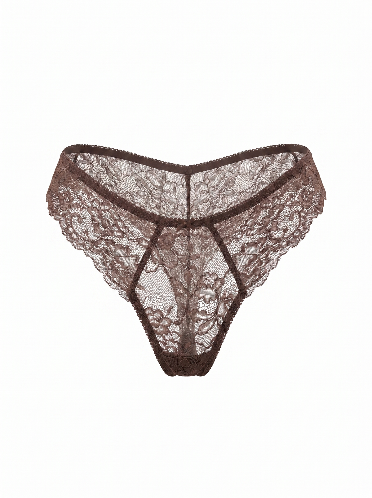 Mid-Rise Lace Brazilian Panties – Dark Brown