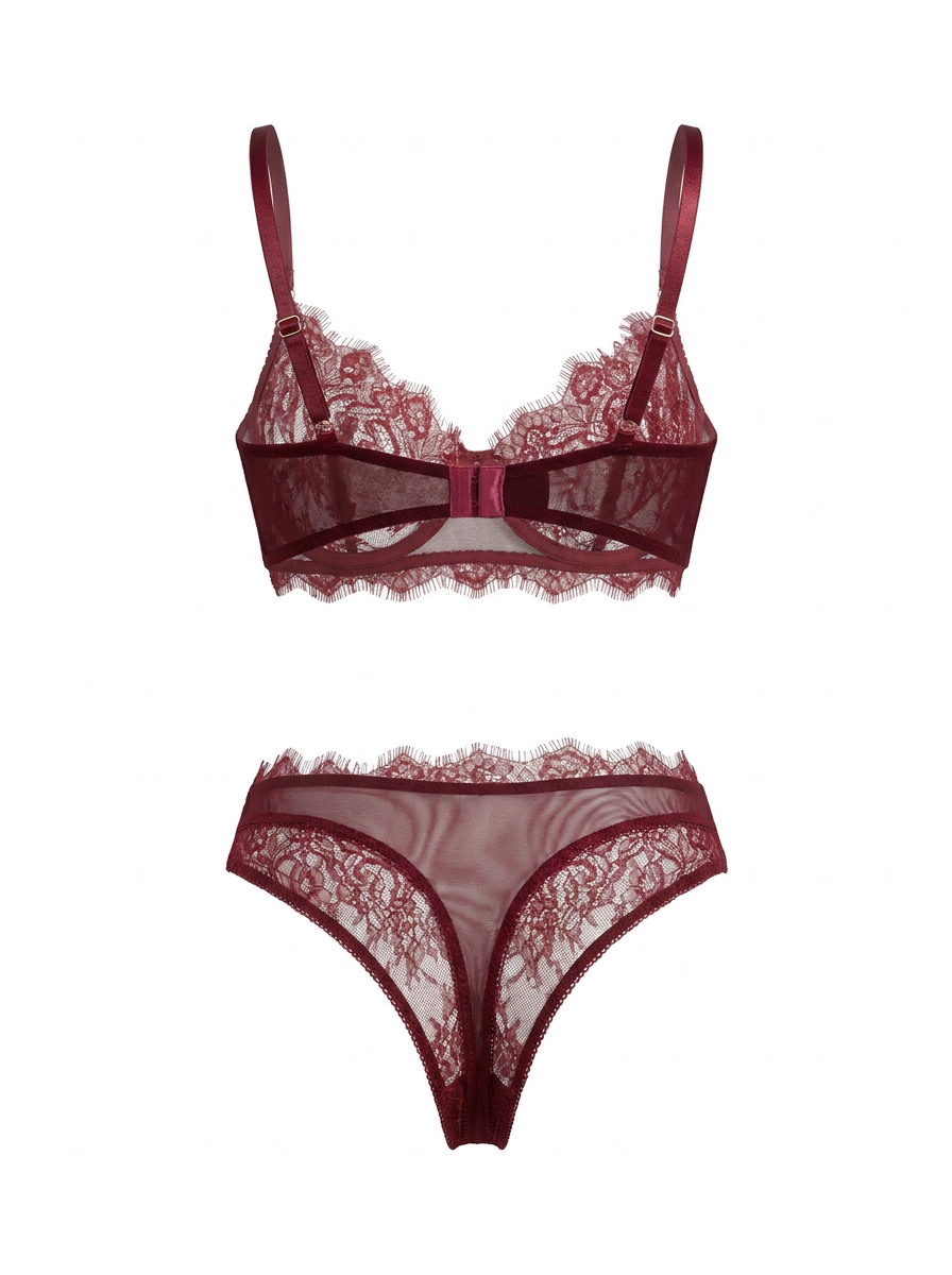 Lace Lingerie Set (Bra & Thong) – Burgundy